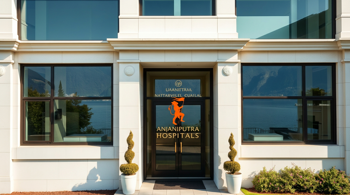 Anjaniputra Hospitals Lugano partner clinic exterior overlooking Lake Lugano